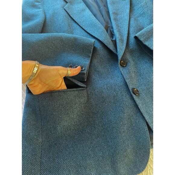 Baumler Mens Lambswool Herringbone Blazer Sport Coat Teal Blue Sz L Austria Made - Picture 5 of 15